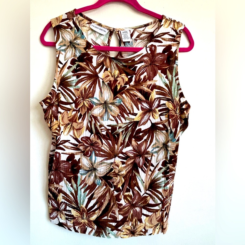 Tropical Palm & Hibiscus theme sleeveless shirt size L